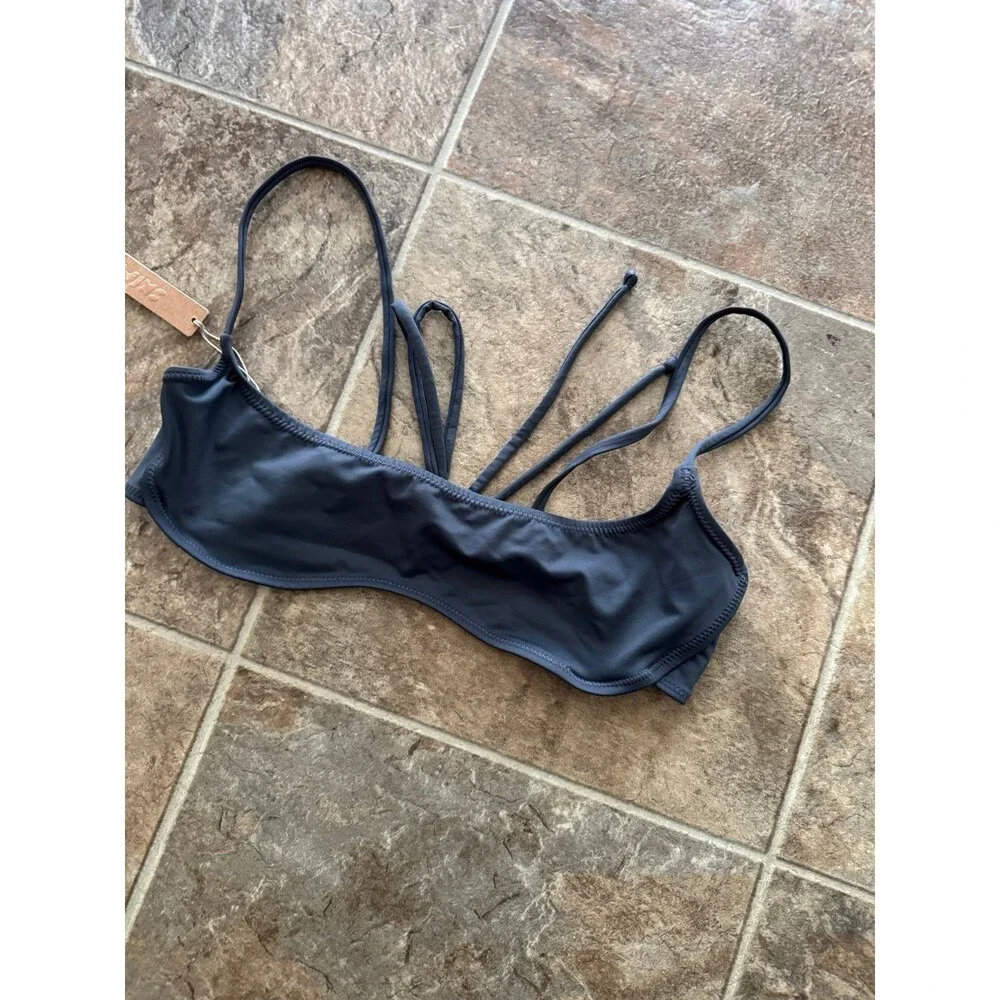 Skims Signature Swim Micro Scoop Bikini Top Gunmetal Size XL